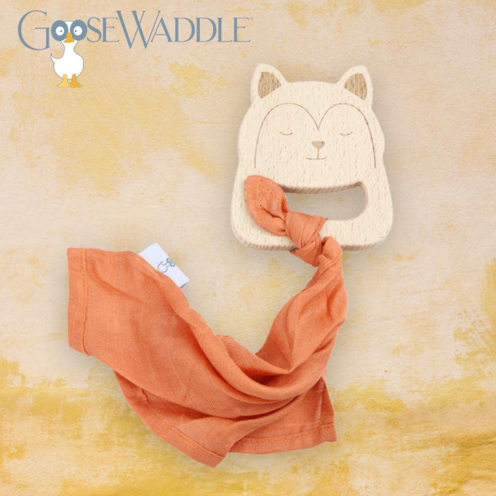 Goose Waddle Fox Wooden Teether and Terra Cotta Blankie